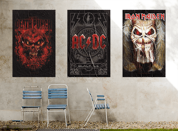 Band-Posterfahne mit ikonischem Metal-Motiv zum Aufhängen Band-Posterfahne mit ikonischem Metal-Motiv zum Aufhängen