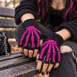 Preview: Schwarze fingerlose Handschuhe mit pinkem Skelett-Hand-Design