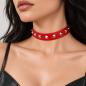 Preview: Roter Leder Choker mit konischen Spitznieten