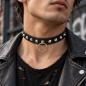 Preview: Schwarzer Leder Choker mit O-Ring und Spitznieten im Gothic-Punk-Stil
