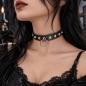 Preview: Gothic Lederhalsband mit silberfarbenen Spitznieten und zentralem O-Ring