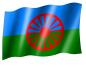 Preview: Sinti & Roma flag with red Roma wheel