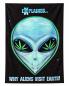 Preview: Grey Alien Cannabis Posterfahne mit Why Aliens Visit Earth Schriftzug