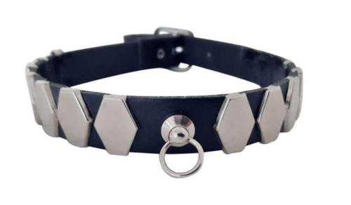 Gothic Halsband Hexagon Nieten & Ring