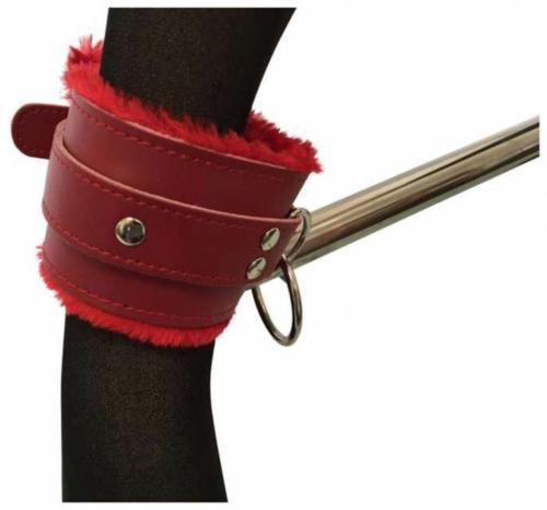 Ankle Bondage Set Red Leather Plush