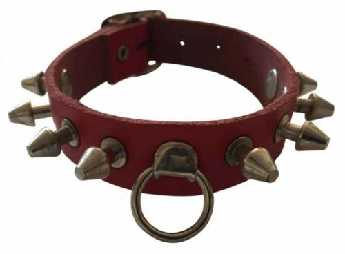 Killer Studs Fetish Leather Wristband In Red