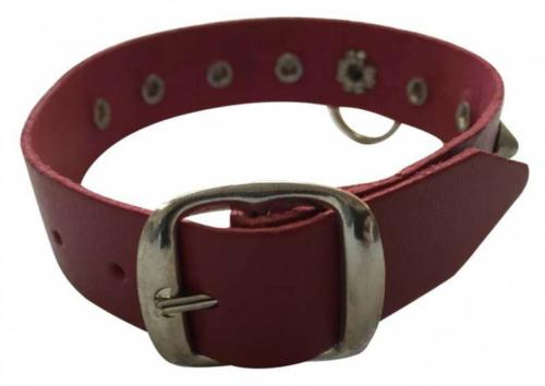 Conical Studs Fetish Leather Wristband In Red