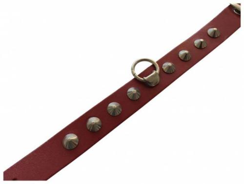Conical Studs Fetish Leather Wristband In Red