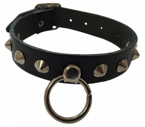 Black Fetish Leather Wristband With Conical Studs