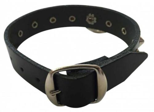 Black Fetish Leather Wristband With Conical Studs