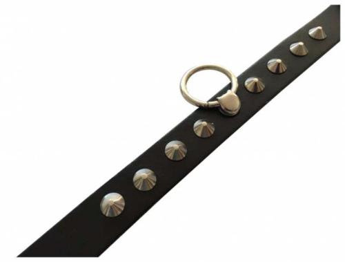 Black Fetish Leather Wristband With Conical Studs