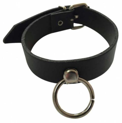 Black Fetish Leather Wristband With O-Ring