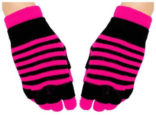 2 in 1 Handschuhe Pinke Streifen für Teens