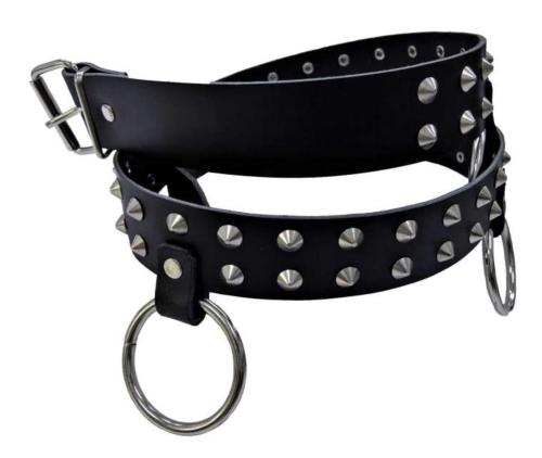 Leather belt conical studs 2 row with rings