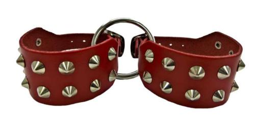 Conical Studs Wrist Bondage Set In Red