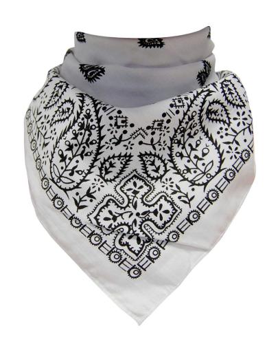 XL Bandana Scarf Paisley White Black