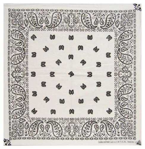 XL Bandana Scarf Paisley White Black