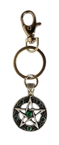 Pentagram Keychain Green Stones