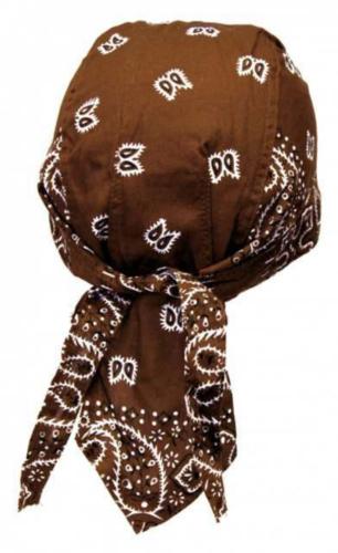 Fitted Bandana Cap Biker Brown White Paisley