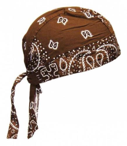 Fitted Bandana Cap Biker Brown White Paisley