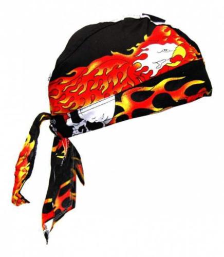 Rocker Bandana Cap Schwarz Flammender Totenkopf