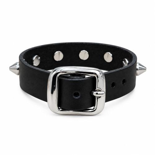 Punk leather wristband with pointed conical studs