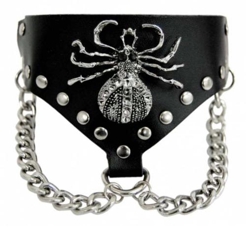 Kunstleder Armband Manschette Spinne & Kette