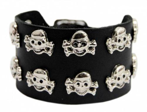 2-reihige Totenkopf Kunstleder Armband Manschette