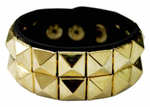Rocker Armband 2-reihig Goldene Pyramidennieten