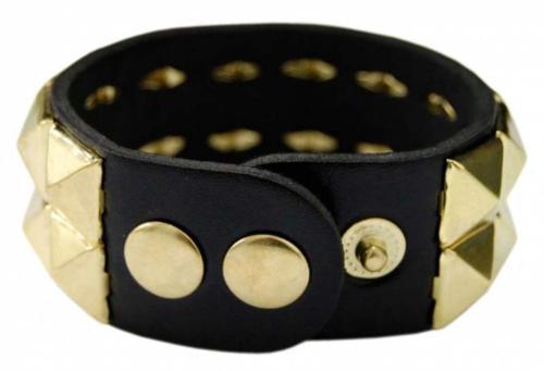 Rocker Armband 2-reihig Goldene Pyramidennieten