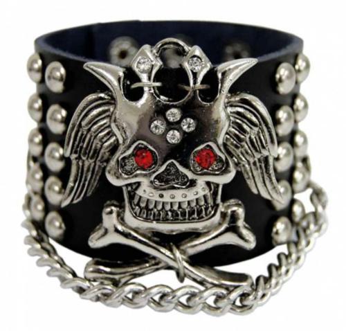 Rocker Armband Totenkopf Mit Kette Und Flachnieten