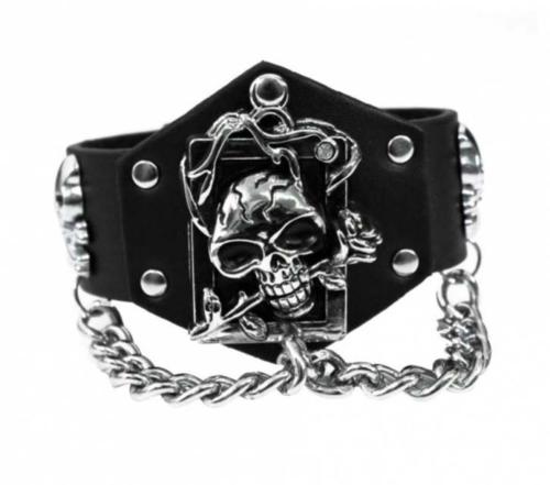Kunstleder Armband Totenkopf Rose