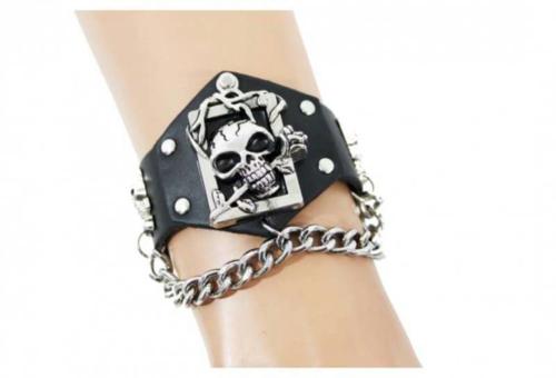 Kunstleder Armband Totenkopf Rose