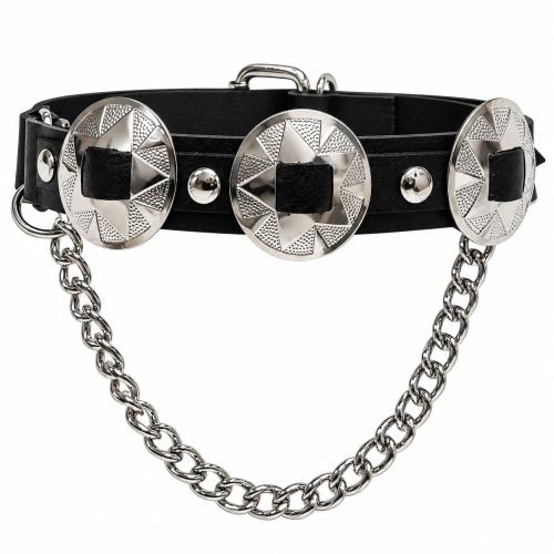 Leder-Stiefelbänder mit großen runden Conchos und Kette