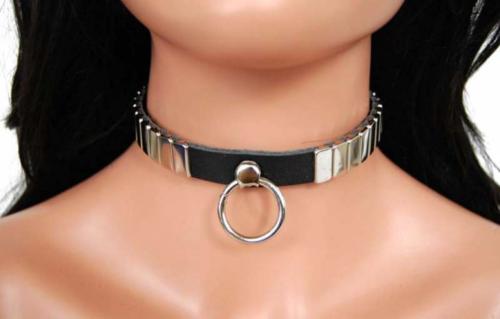 Lederhalsband Plattennieten & Ring