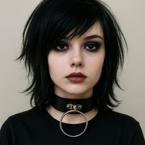 Schwarzer Kunstleder-Choker mit Metall-O-Ring