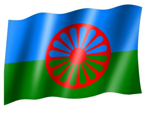 Sinti & Roma flag with red Roma wheel