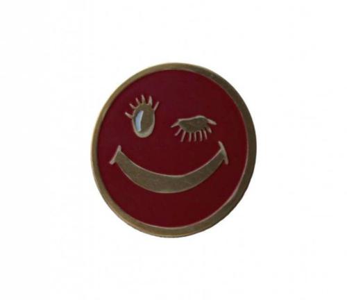 Red Smiley Pin Badge