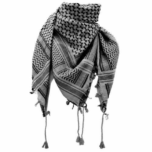 Grey black cotton keffiyeh scarf with traditional kufiya-style woven pattern
