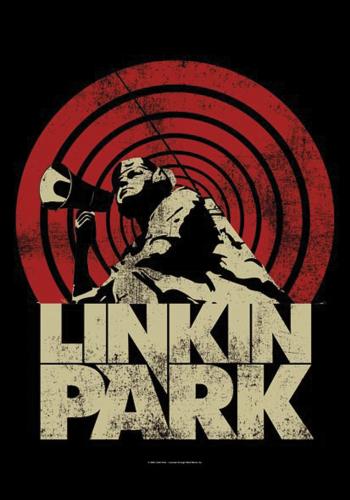 Linkin Park Posterfahne mit Loud & Clear Artwork und rotem Schallwellen-Hintergrund