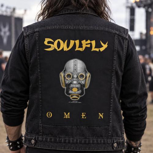 Soulfly Omen back patch with band lettering and Omen album design