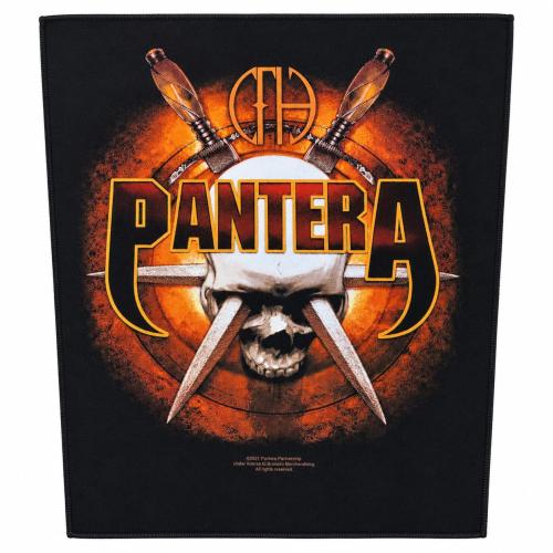Official Pantera Skull Knives band back patch with orange skull artwork