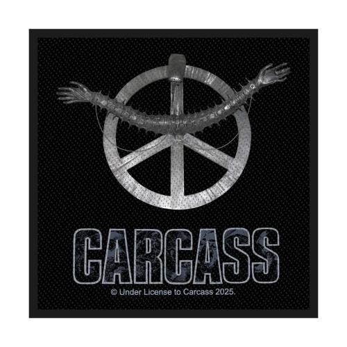 CARCASS Aufnäher – Heartwork – Wirbelsäule und Peace-Zeichen – gewebter Patch – 100 % Polyester – ca. 10 x 9,7 cm