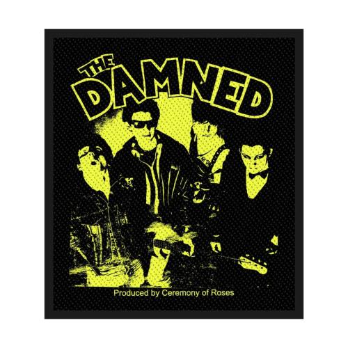 THE DAMNED Patch – Young, Hot, Loud and Stiff – gelb-schwarzer Aufnäher – ca. 8,7 x 9,8 cm – 100 % Polyester – Punkrock