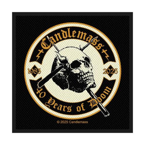 CANDLEMASS Patch – 40 Years of Doom – Schädel-Design – gewebter Aufnäher – ca. 9,8 x 10 cm – 100 % Polyester