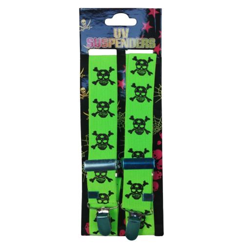 Neon Hosenträger mit Totenkopf Muster Punk Style