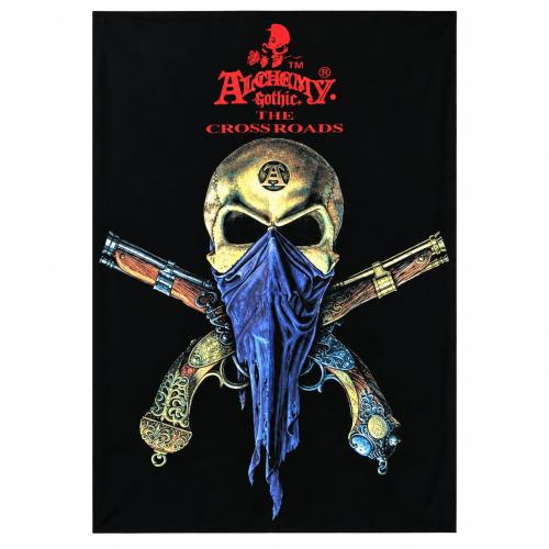 Alchemy Gothic Skull and Guns Wandfahne im düsteren Dark-Western-Stil