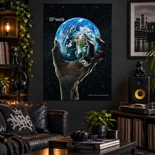 D12 World Posterfahne mit Globus in einer knöchernen Hand