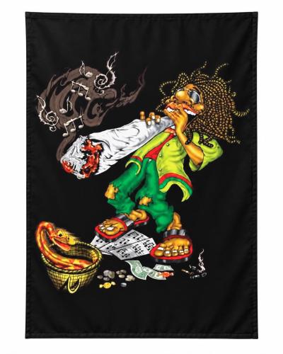 Cannabis Posterfahne mit Rasta Man, Dreadlocks und großem Super Joint