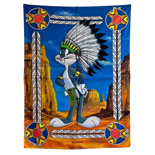 Bugs Bunny wall flag in cartoon style with decorative border and desert background